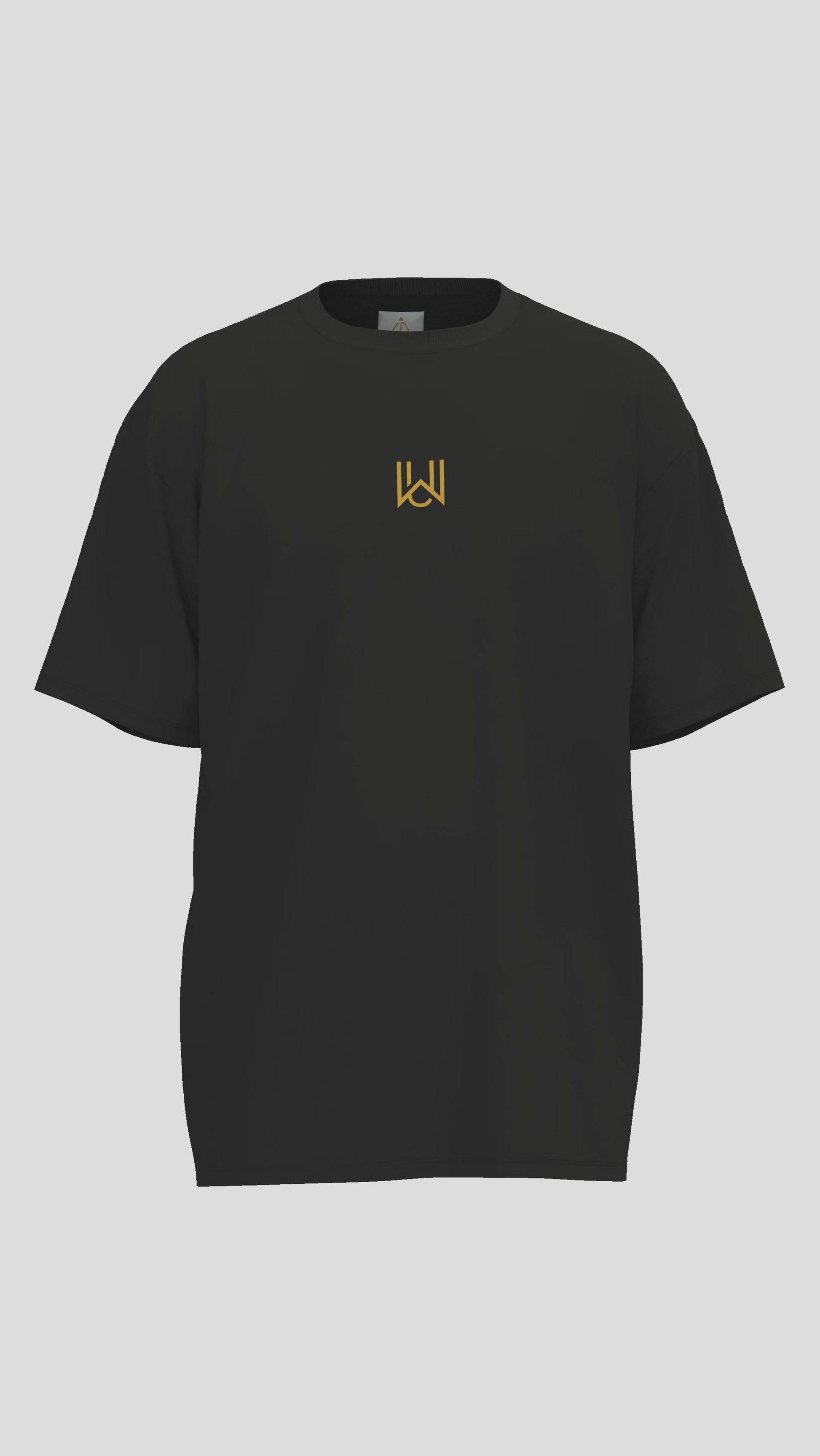 Produktvideo: WAKE UP Oversized T-Shirt in Schwarz – 3D-Ansicht mit goldenen Stickdetails