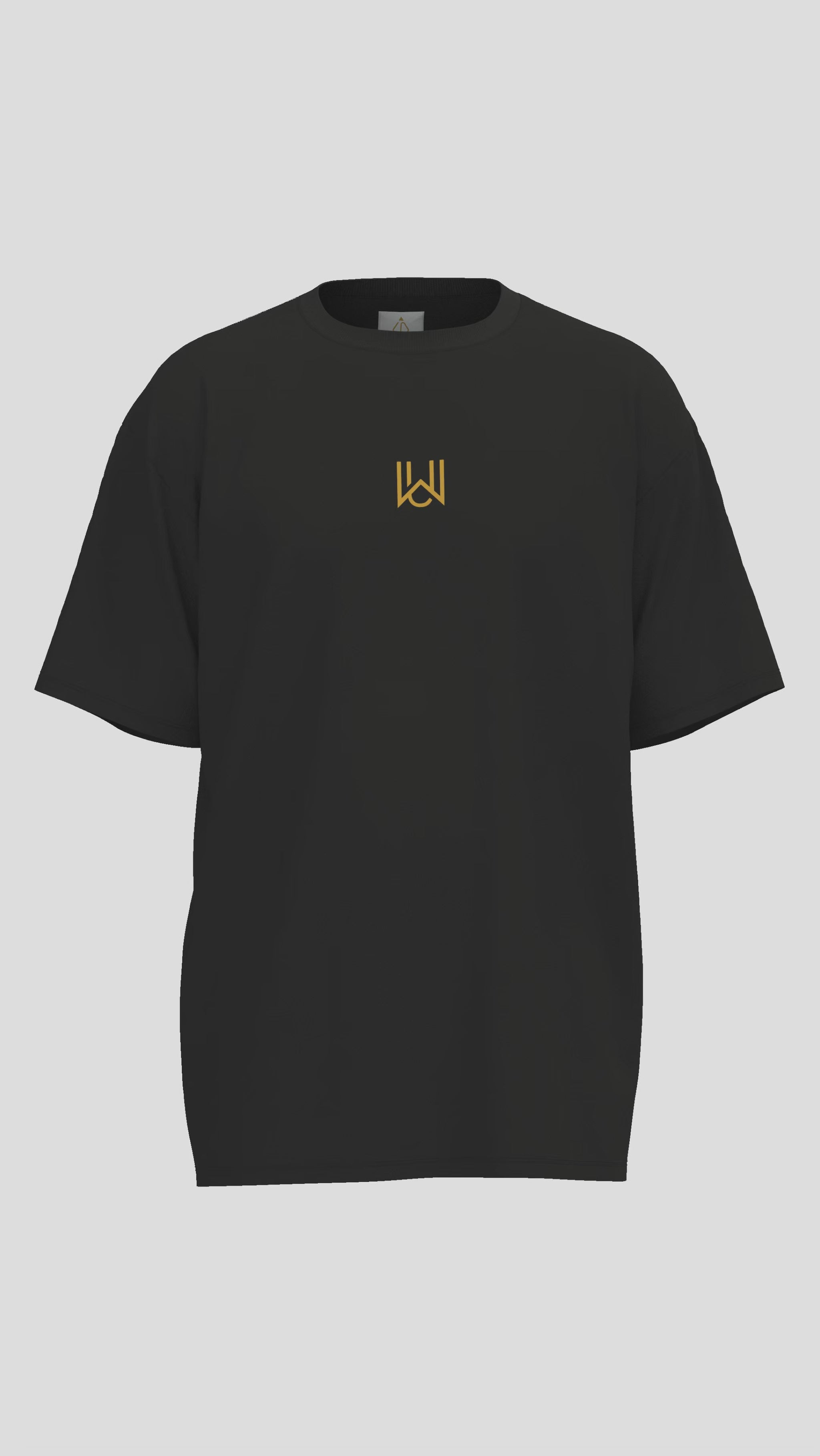 Produktvideo: WAKE UP Oversized T-Shirt in Schwarz – 3D-Ansicht mit goldenen Stickdetails